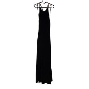 Lauren Ralph Lauren Black Velvet Gunmetal Leather Strappy Back Maxi Dress 6